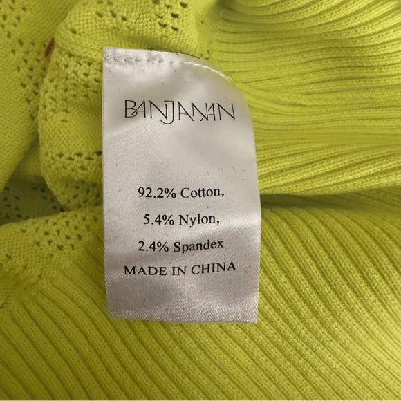 Banjanan Chartreuse Floral Jacquard Knit Sweater Cotton Blend Size M - Picture 8 of 11